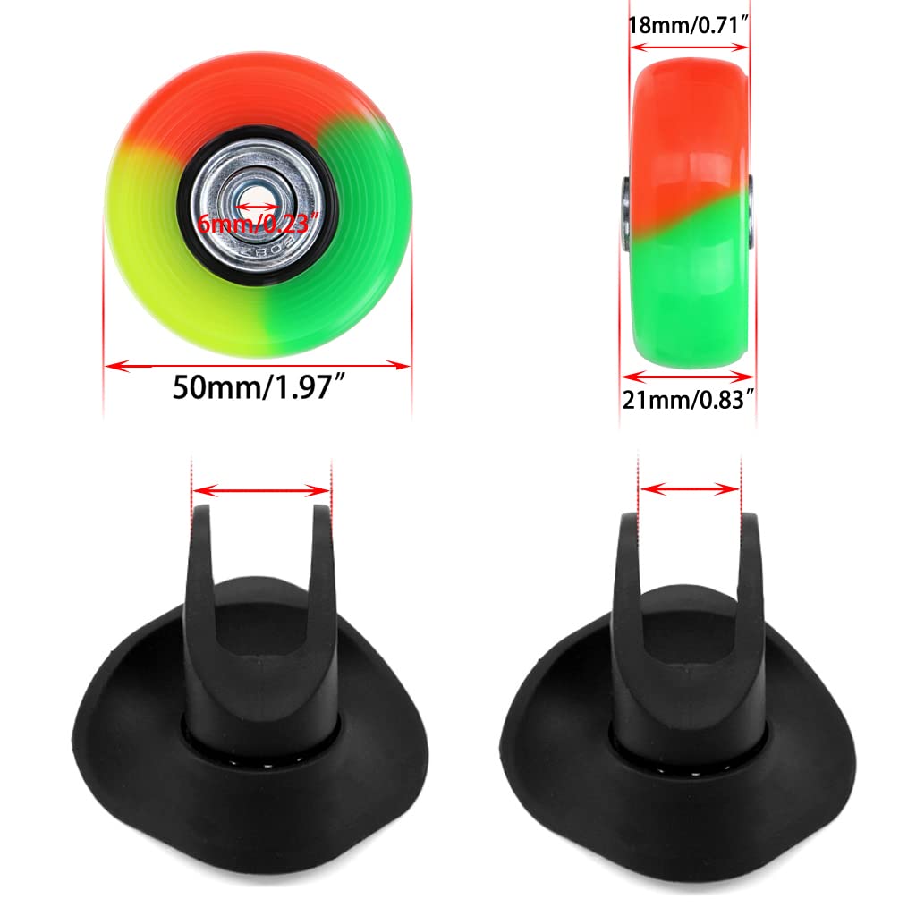 OwnMy Luggage Replacement Wheels Set, 50mm Colorful Rubber Swivel Casters, 4 Pack, Model TL
