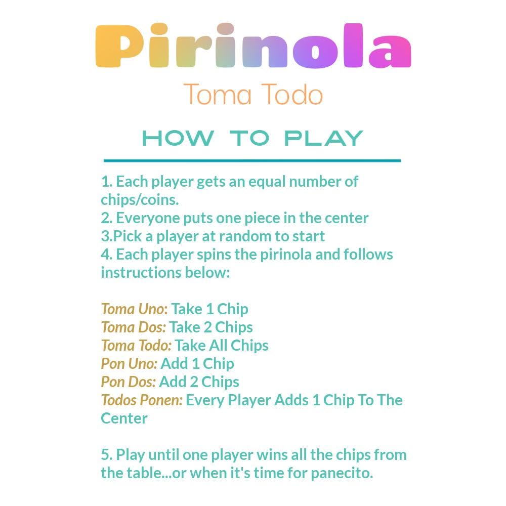 Casa De Queta Toma Todo Mexican Game 3 Inch (2-Pack) - Pirinola Mexicana Spinning Top Game - Premium Mexican Toys, Artesania Mex