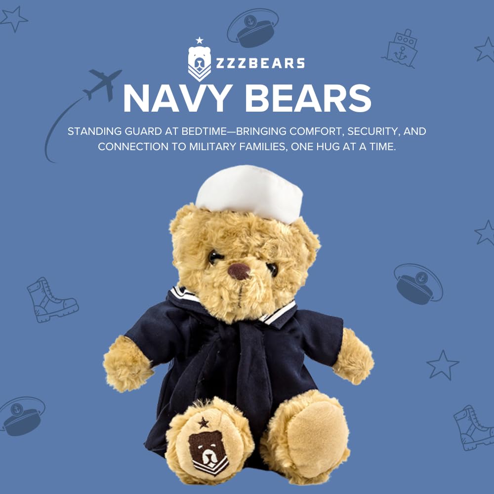 Zzz Bears Sailor Sleeptight Navy Teddy Bear With Storybook & Sleep System, Comforting Gift For Navy Kids, Helps With Bedtime Rou