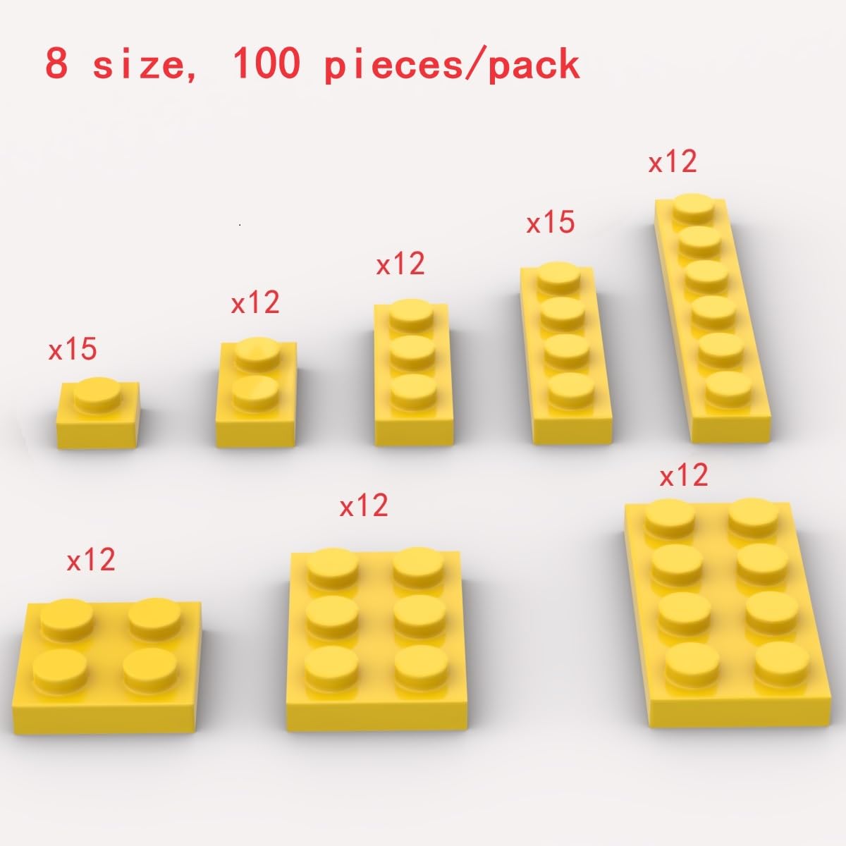 YUJHITP Classic Building Plate Assortment Pack, 100Pcs Yellow Bulk Plates with 8 Size Building Plate Base Plate, Compatible with
