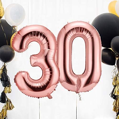 Atpata Funky Rose Gold Number Foil Balloons for Numeric Milestone Parties (40, 30)