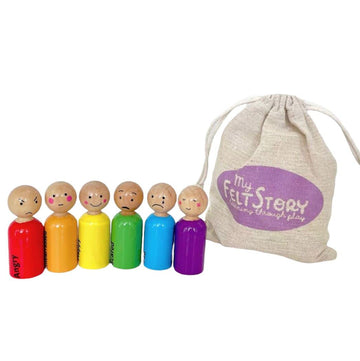 My Felt Story Set Of 6 - Rainbow Wooden Peg Dolls With Emotions | Sensory Autism Toys For Toddlers | Early Education Toys, Social Emotional Therapeutic Learning Activities For Calmness