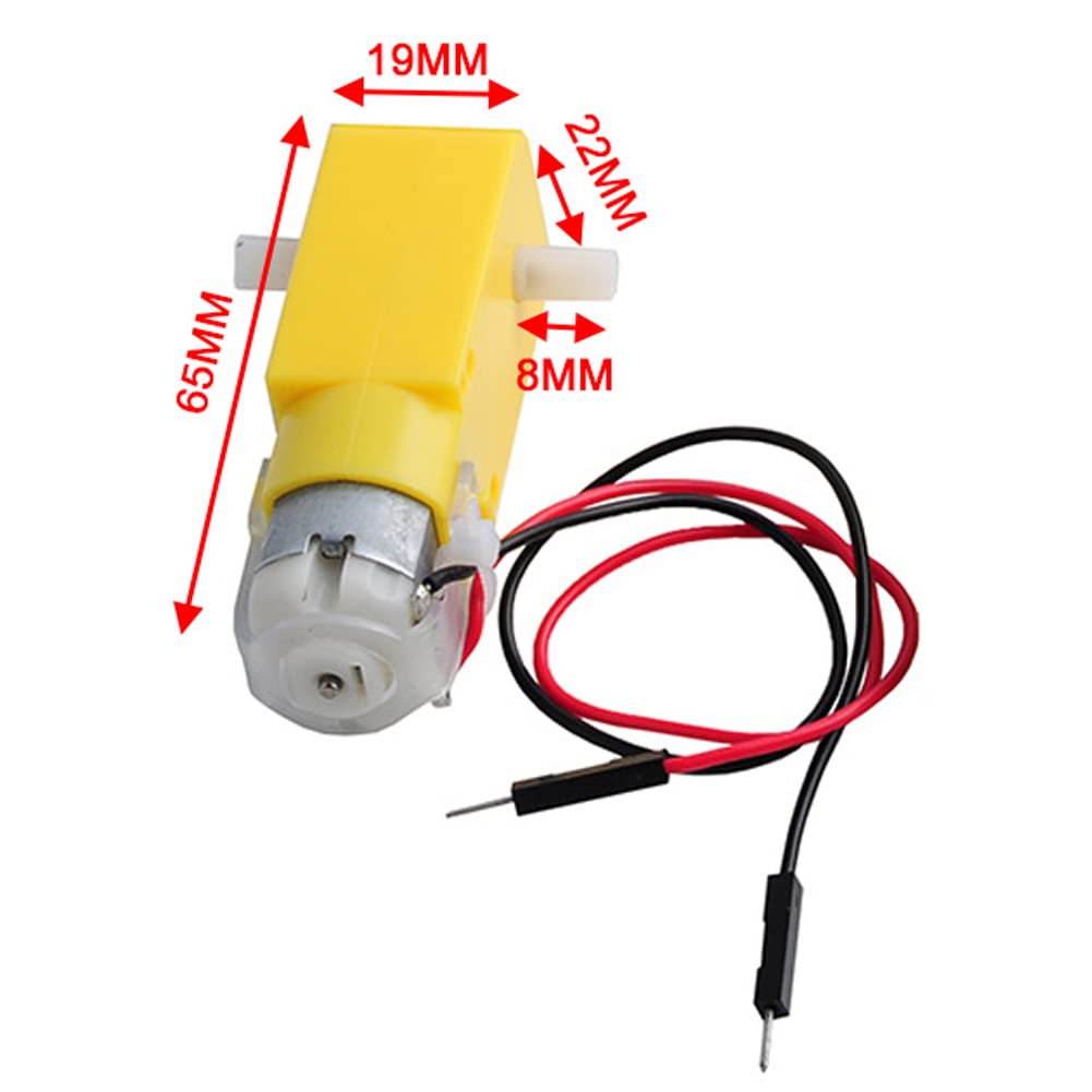 DIYmall TT Motor with Leads DC 3-6V Gearbox Motor 1:48 200RPM Tire Wheel for Arduino Smart Car 2Pin Male Connector Wire (4, 4mot