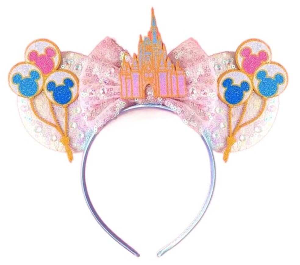 CLGIFT Princess Minnie Ears,Pick your color, Flower Minnie Ears, Floral minnie ears, Purple Sparkle Mouse Ears (Magic Castle)