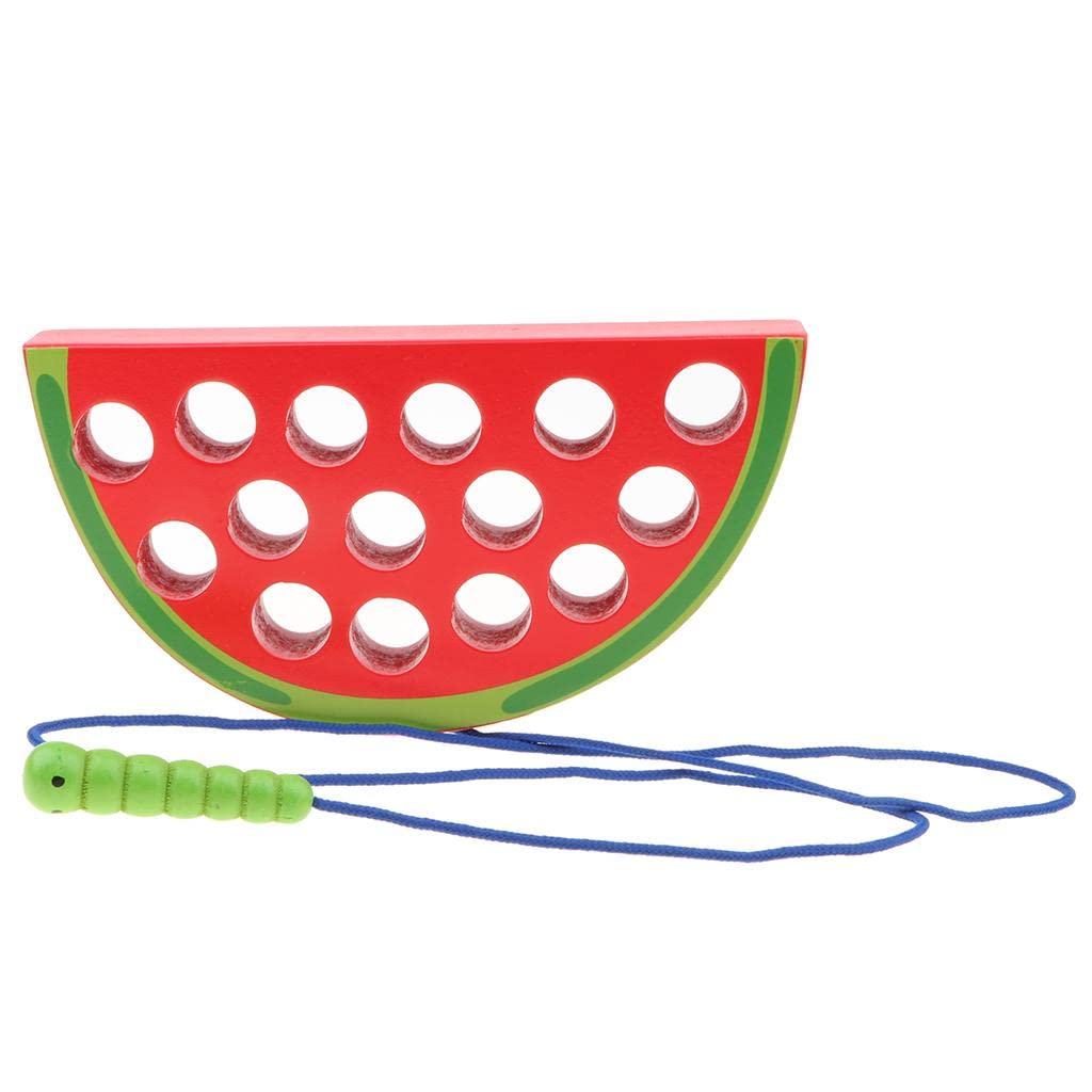 Loom Tree Children Developmental Worm Eating Fruits Threading Puzzle Game Montessori Infant/Baby Wooden Toy  Watermelon A | Pres
