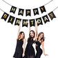 Wanna Party Black Happy Birthday Banner For Boys,Girls,Kids,Husband,Boyfriend With Shiny Gold Letters For Happy Birthday Decorat
