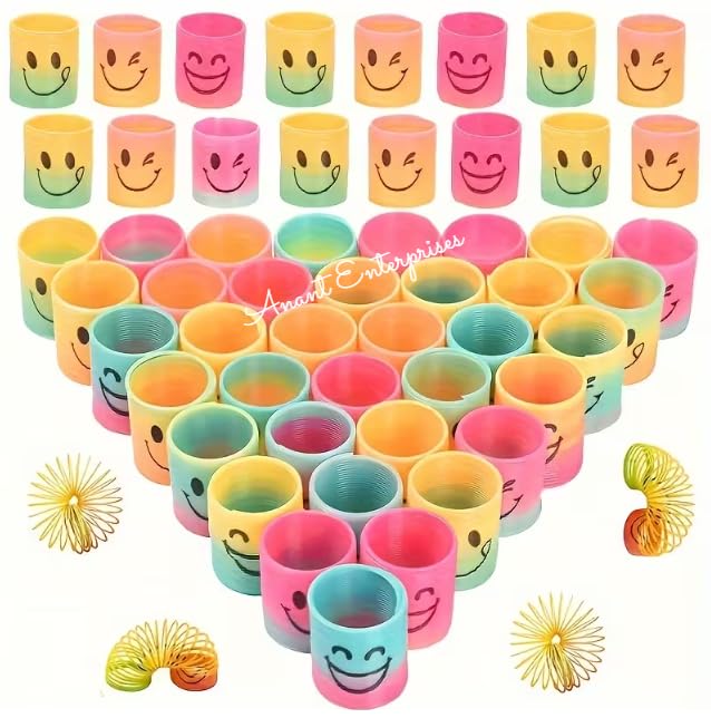 Anant Enterprises 40 Pcs Mini Rainbow Slinky Ring Toys  Spring Toy for Kids, Party Favors, Classroom Prizes, Stress Relief & Go