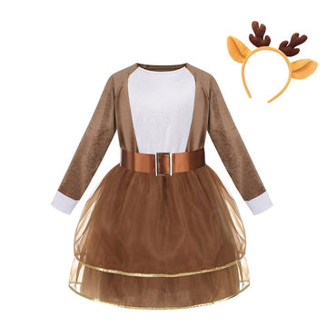 Yolsun Halloween Deer Costume For Girls Christmas Reindeer Princess Dress Fancy Party Outfit