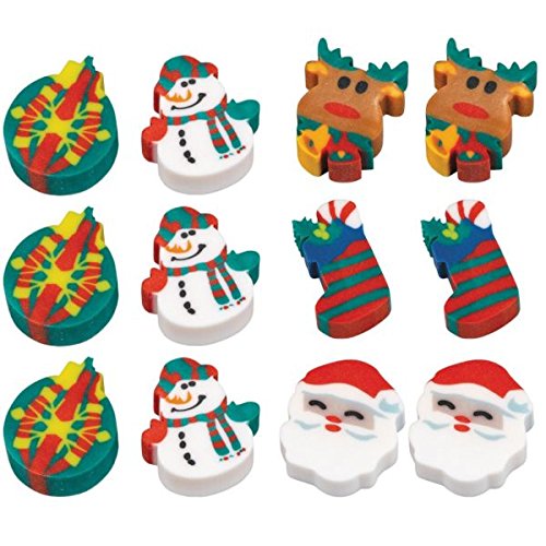 amscan Christmas Icon Erasers - 1 1/2, Assorted Designs, 12 Pcs
