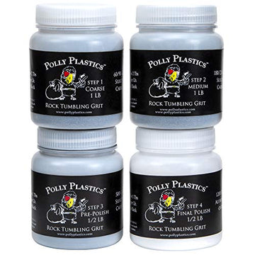 Polly Plastics Rock Tumbler Grit And Polish Refill Media Kit  4-Steps Supplies For Tumbling And Polishing Stones And Gems  Profe