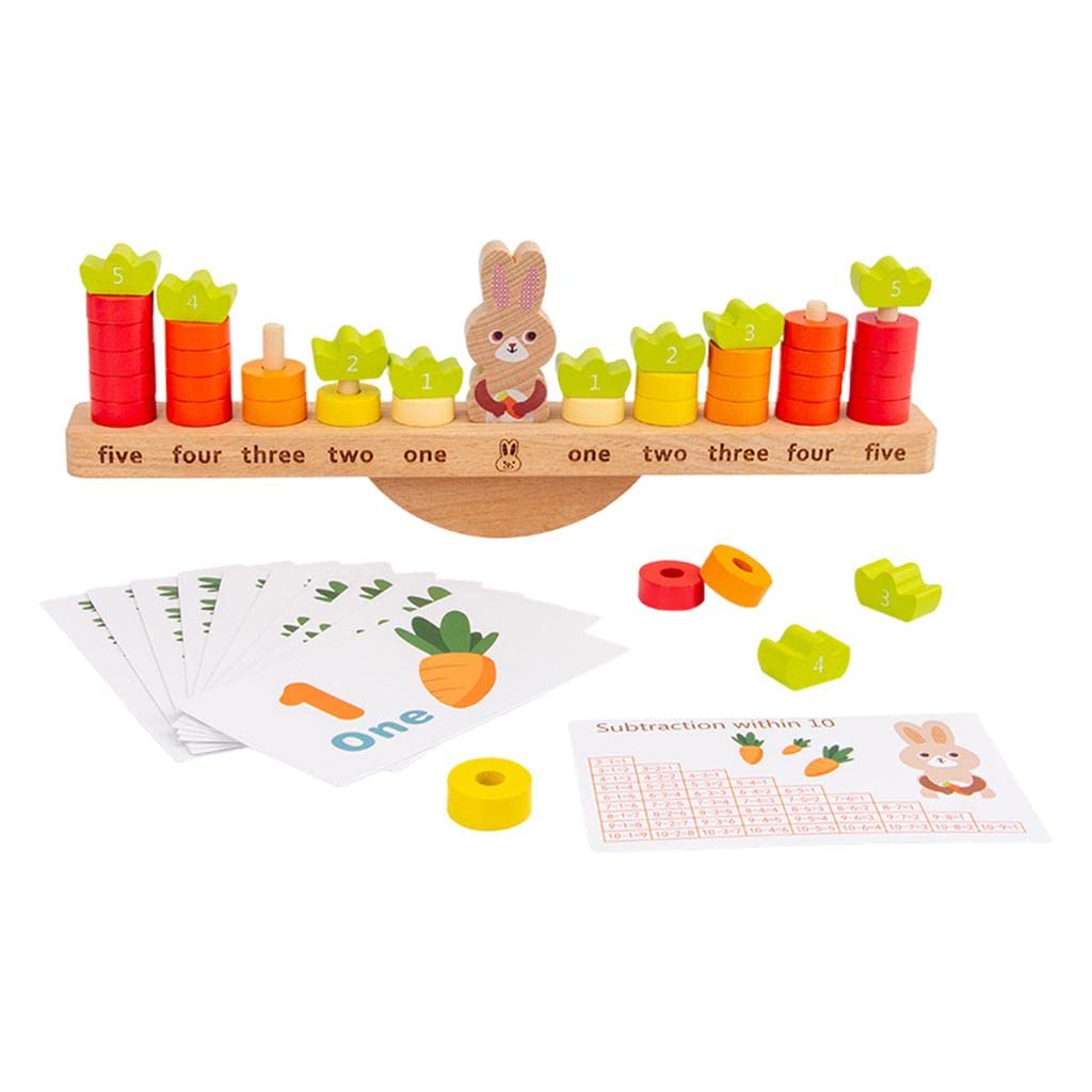 Ilsmysutra Wooden Building Blocks Rabbit Balance Counting Educational Fine Motor Skills