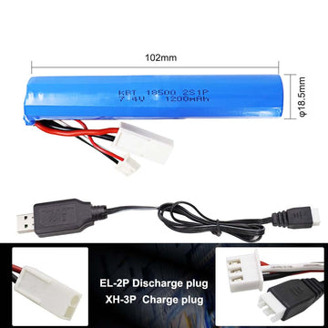 Kbt 7.4V 1200Mah Li-Ion Rechargeable Battery Pack With El-2P Discharge & Xh-3P Charging Connector, Lithium-Ion Toy Batteries Wit