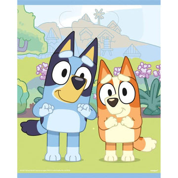 Bluey Dog Birthday Party Supplies Bundle includes 16 Plastic Party Favor Loot Bags and 1 Dinosaur Sticker Sheet