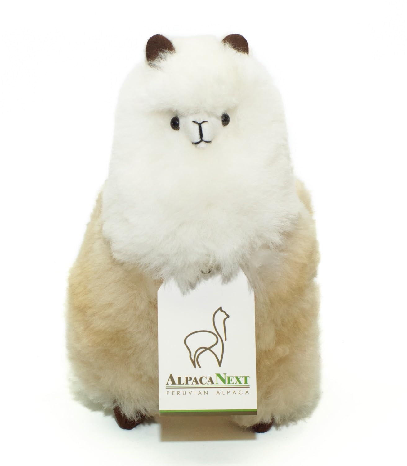 Real Alpaka Natural Fur Toy - 9 inch. Soft and Cuddly Handcrafted Llama Stuffed Animal. (9 inches, Beige & White)