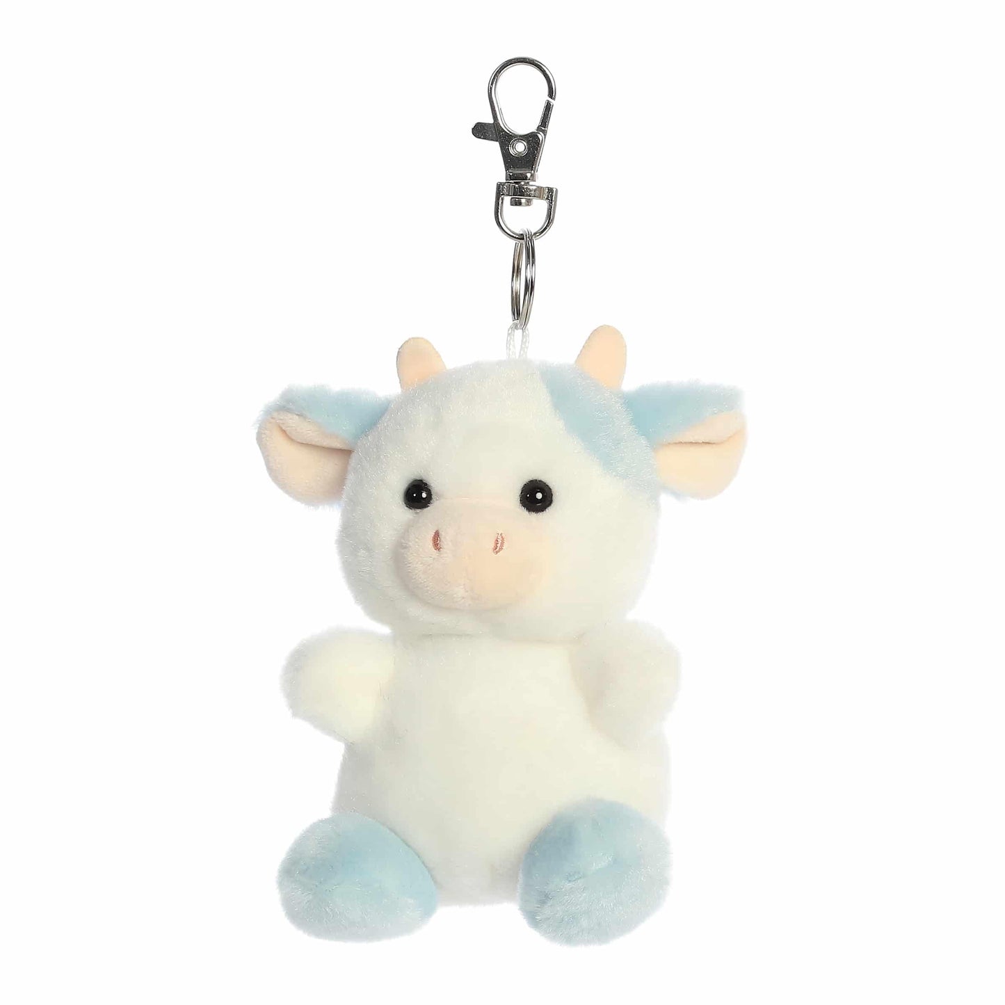Aurora Adorable Palm Pals Skyla Blueberry Cow Clip-On - Fun Collectible Plush for Kids and mature-themed Collectors - Perfect for Decorating Rooms and Birthday Gifts - Blue 4 Inches
