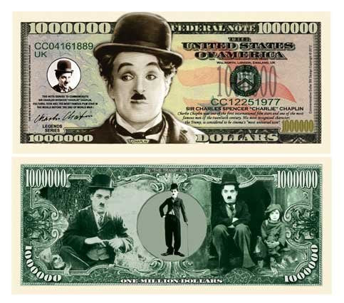 American Art Classics Charlie Chaplin Million Dollar Bill In Collector Grade Currency Holder