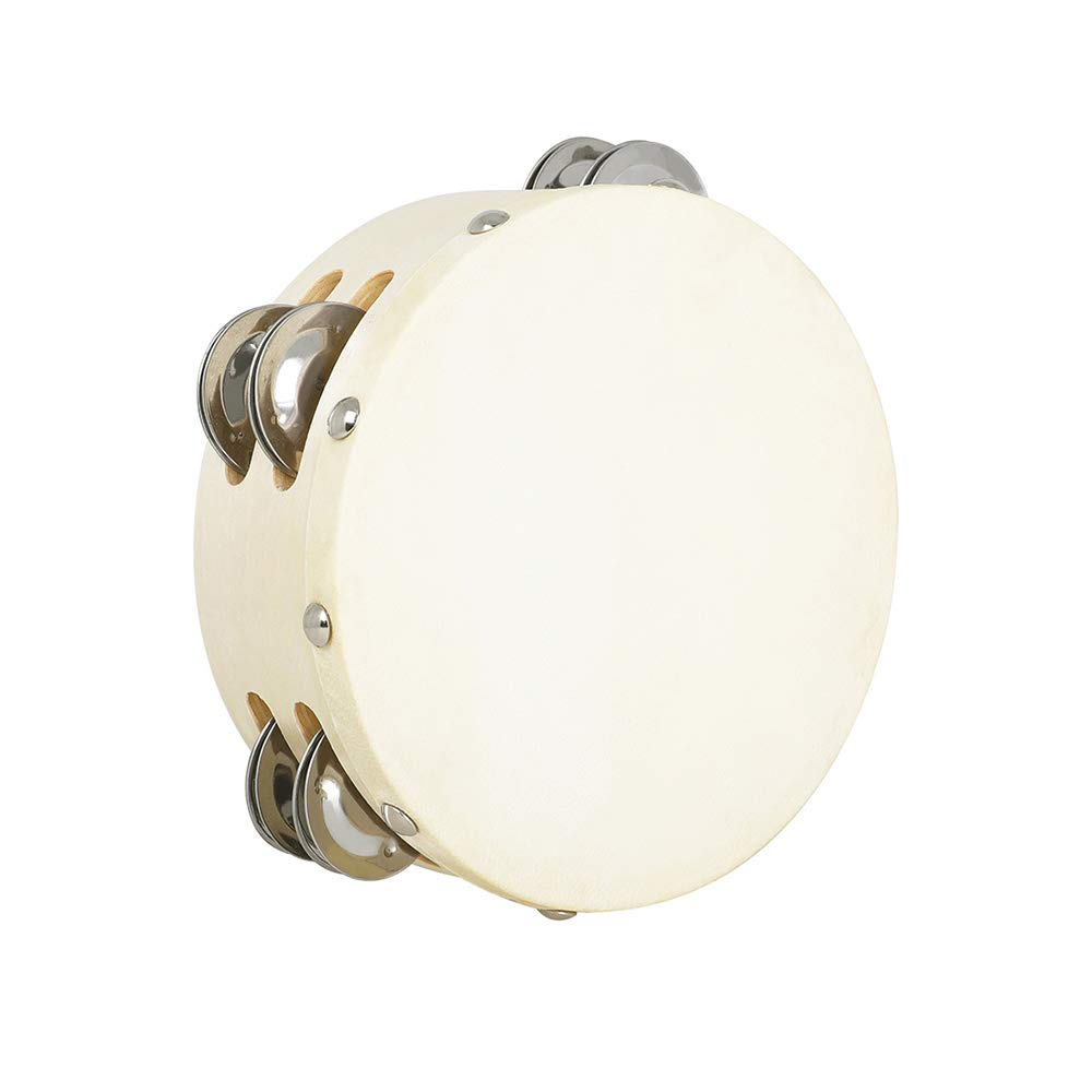 Decdeal 6Inch Wooden Tambourine Handbell Hand Drum Sheepskin Drum Head Double Row Jingles Percussion Instrument For Children Mus