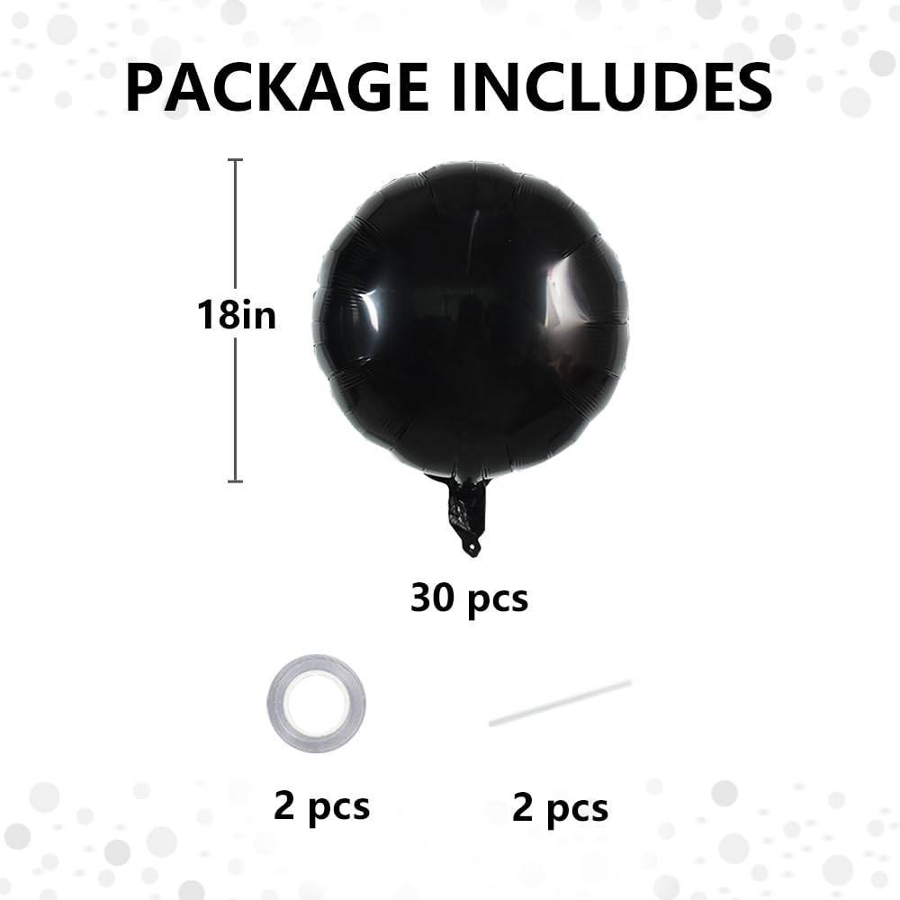 TONIFUL 30Pcs 18 Inch Large Black Round Shape Foil Balloons Big Black Circle Helium Mylar Ballons for Birthday Wedding Baby Show