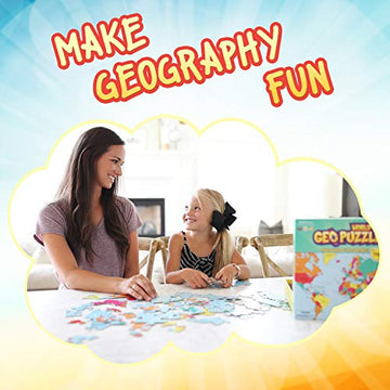 Geotoys Geopuzzle, World Shaped Jigsaw Puzzles, 68 Pc Geography Puzzle, Geography Game & Map Puzzle, Jigsaw Puzzles For Kids Ages 6-9 Years Old