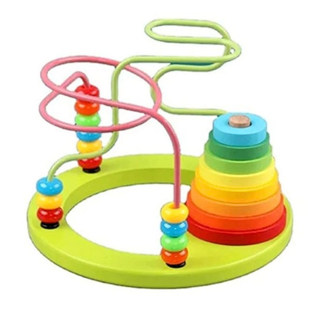Littlemind Wooden Bead Maze & Ring Stacker Toy For Toddlers 1+ Years | Montessori Activity Center With Rainbow Stacking Rings, B