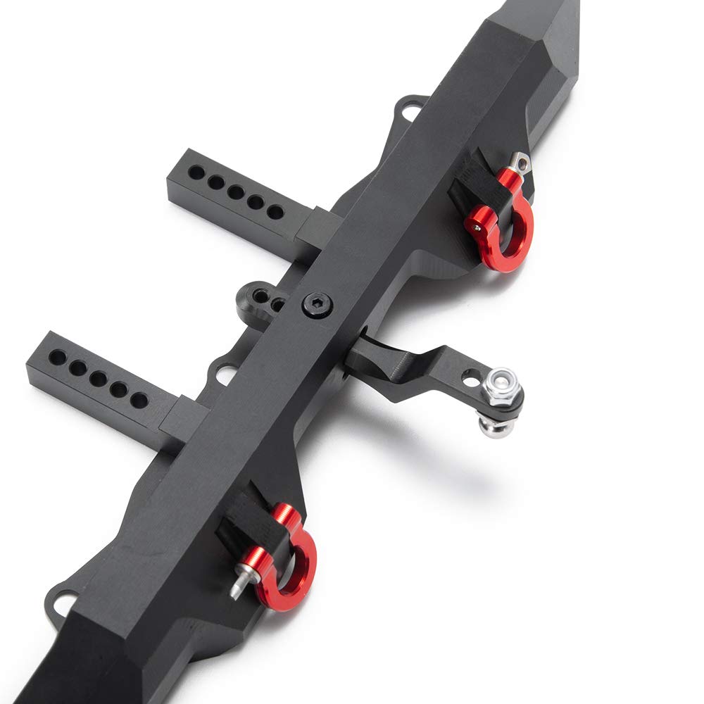 RCLions Aluminum Rear Bumper with Trailer Hitch 2pcs Red Shackles for TRX-4 T4 1/10th RC Crawler Car Upgrades Parts