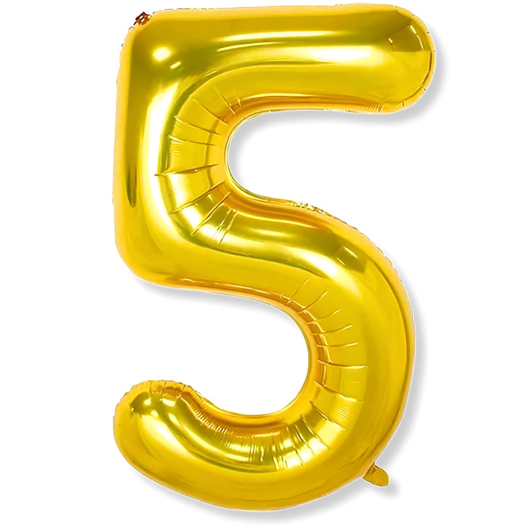 Flyloons 5 number Golden Foil Balloon 16 inch Size Birthday Decoration Items Pack of 1 | 5th Year Balloons | Five
