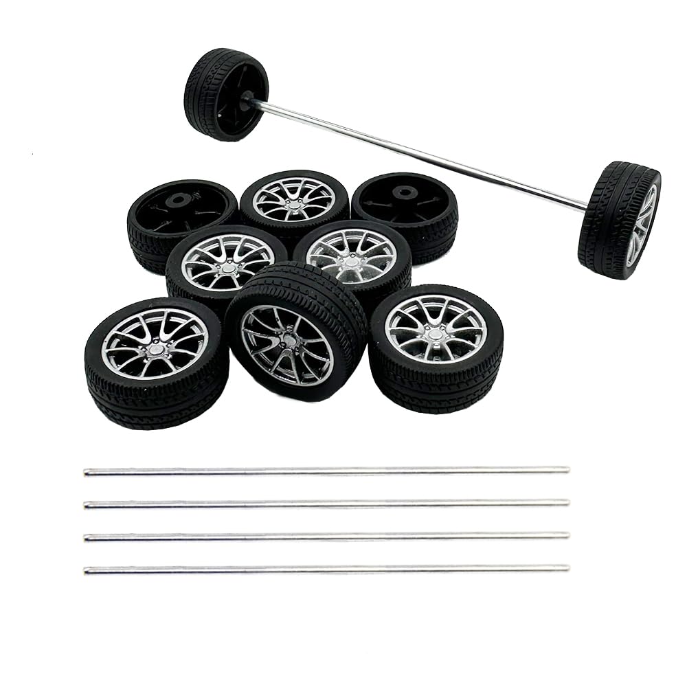 10PCS Toy Car Wheels 25mm Rubber Tire Wheels with Metal Shaft for RC Car Truck DIY Model Toy Wheel Replacement Accessories (2.5x