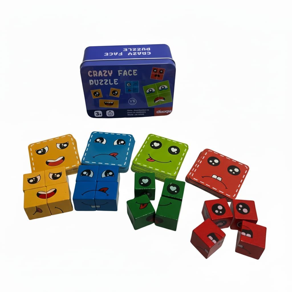 Xenon Venture Cute Emoji Face Changing Expressions Matching Puzzle Game For Toddler Kids,Wooden Rublk 16 Cube With 72 Puzzle Car