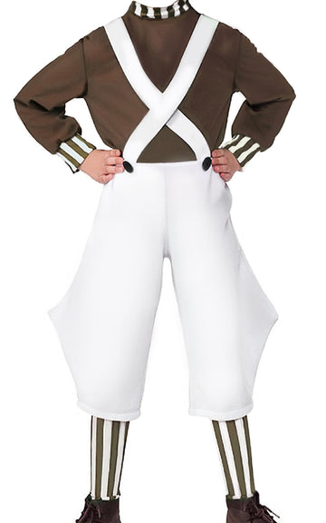 Cekalue Kids Cosplay Costume Tops Straps Pants Stockings Chocolate Stripe Worker Uniform Set Halloween Cosplay Outfits