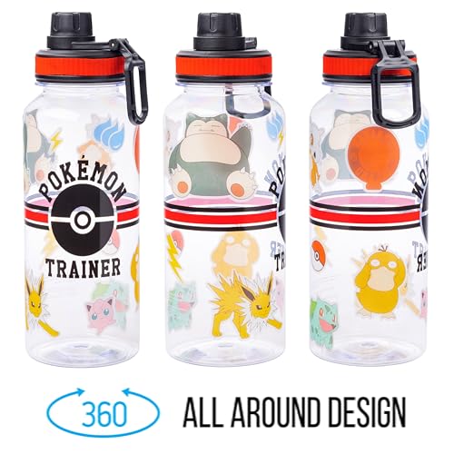 Silver Buffalo 32 oz Plastic Water Bottle - Pokemon Trainer Icons with Stickers, Model PK1515L5