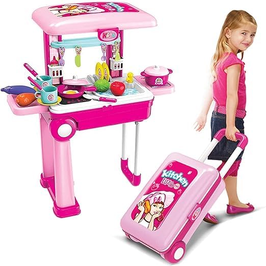Jericos Smile Plastic Kitchen Set Toy Set for Kids, Cooking Pretend Play Role Play Toy Set for Girls & Boys 3+ Years with Carry 