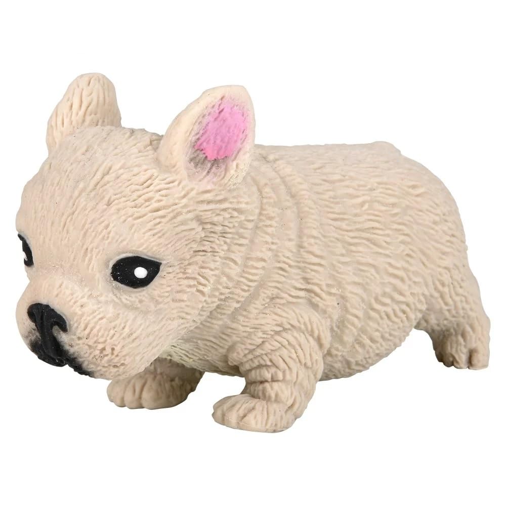 Zugar Land Squishy Stretchy Bulldog (2.5' To 6.5') Rubber Fidget Sensory Toy Filled With Sand. Great Stress Relief Dog Toy For Kids, Adults And Pets. (4 Bulldogs - Tan & Brown Color)