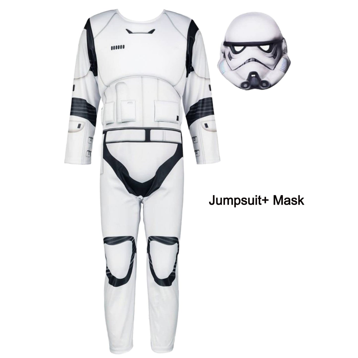 Storm Costume Trooper Mask Kids Jumpsuit Helmet Full Sets Empire Outfits Role Play Halloween Accessories (White, Large)