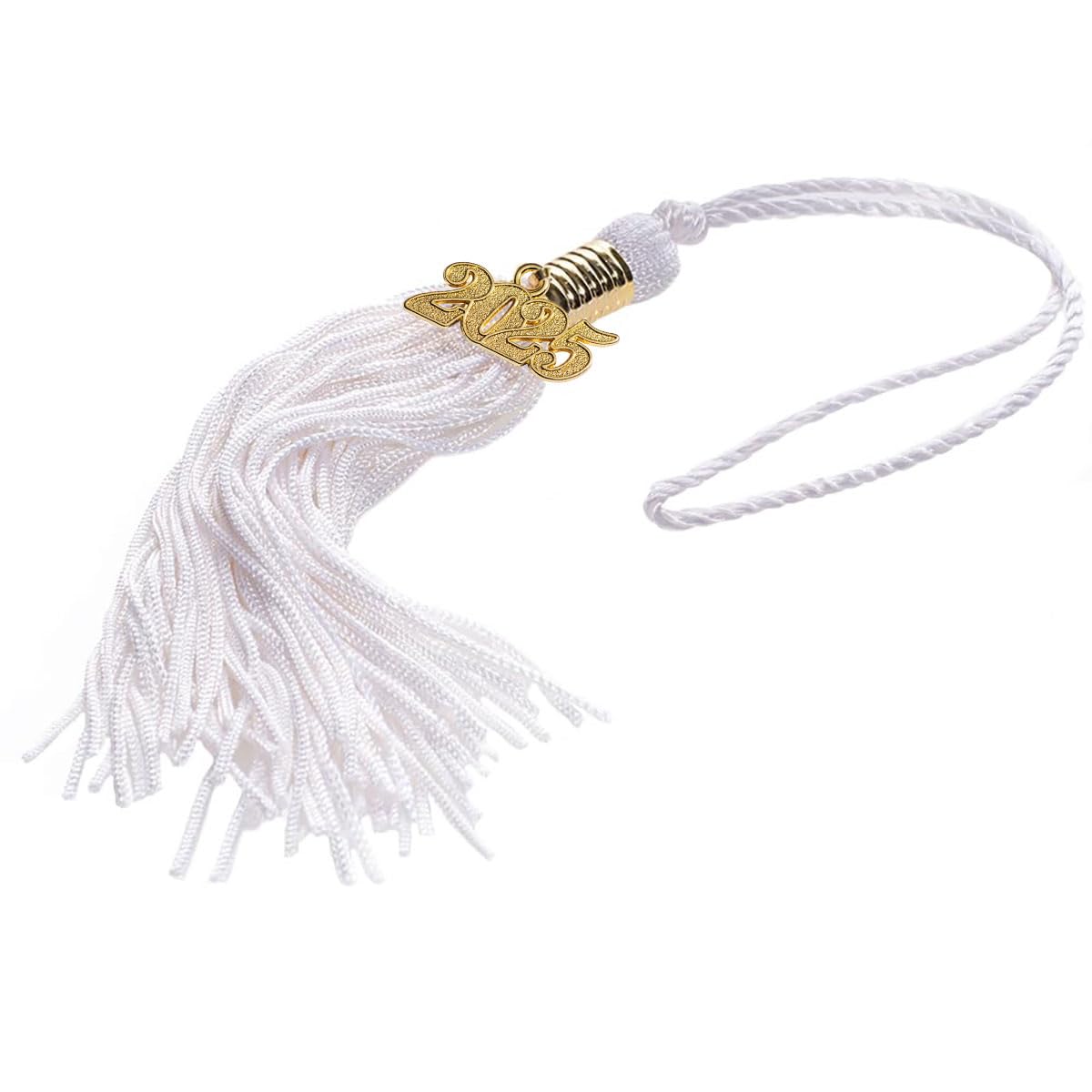 Happy Graduates Preschool and Kindergarten White Shiny Graduation Cap and Tassel with 2025 Charm Set, Kindergarten Graduation Ca