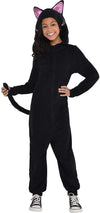 Party City Black Cat Onesie Costume For Girls - Costume Includes Black Hooded Fleece Jumpsuit With Cat Ears, Whisker Detailing & Long Tail - Costumes For Halloween, Birthday Parties & Themed Event