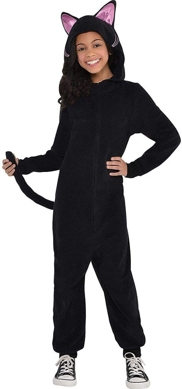 Party City Black Cat Onesie Costume For Girls - Costume Includes Black Hooded Fleece Jumpsuit With Cat Ears, Whisker Detailing & Long Tail - Costumes For Halloween, Birthday Parties & Themed Event