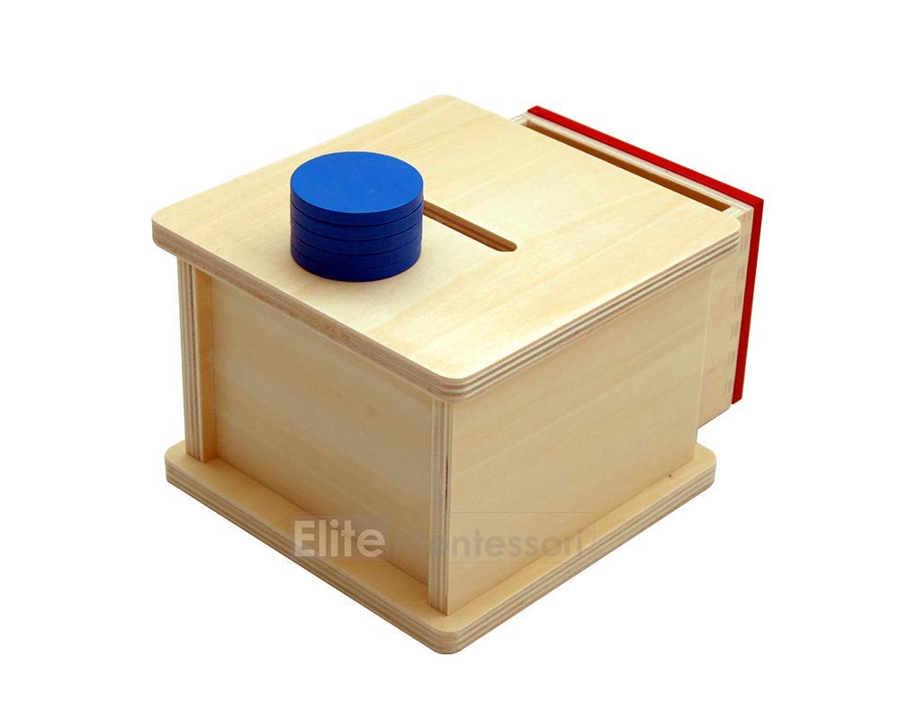 Elite Montessori Coin Box - Blue Wood, 5.8x5.8x4.25 inches, Thicker Coins, Model LYSB007IS36UI-TOYS