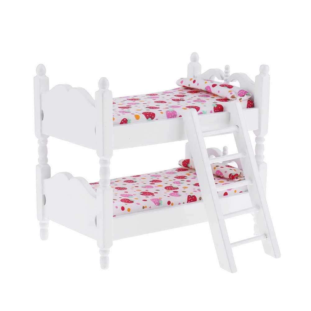 Z Mayabbo Wooden Dollhouse Furniture Of Baby Bunk Bed With Ladder For Miniature Dollhouse Accessories - 1/12 Scale