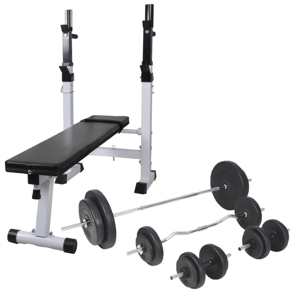 vidaXL Workout Bench, Adjustable Weight Bench with Barbell and Dumbbell Set, Exercise Bench with Weight Rack, Gym Bench for Trai