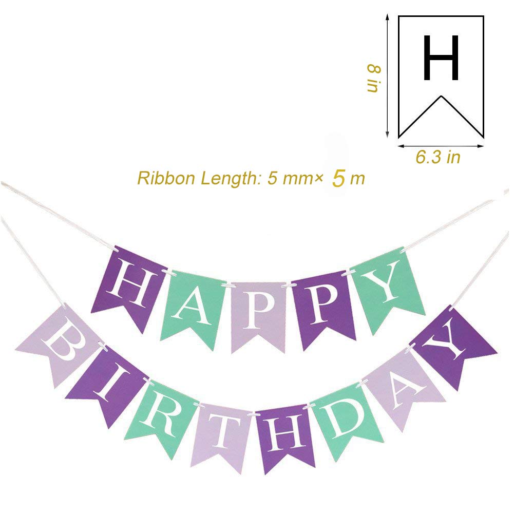 Tellpet Mermaid Purple Happy Birthday Banner With 5 Pcs Gold Confetti Balloons