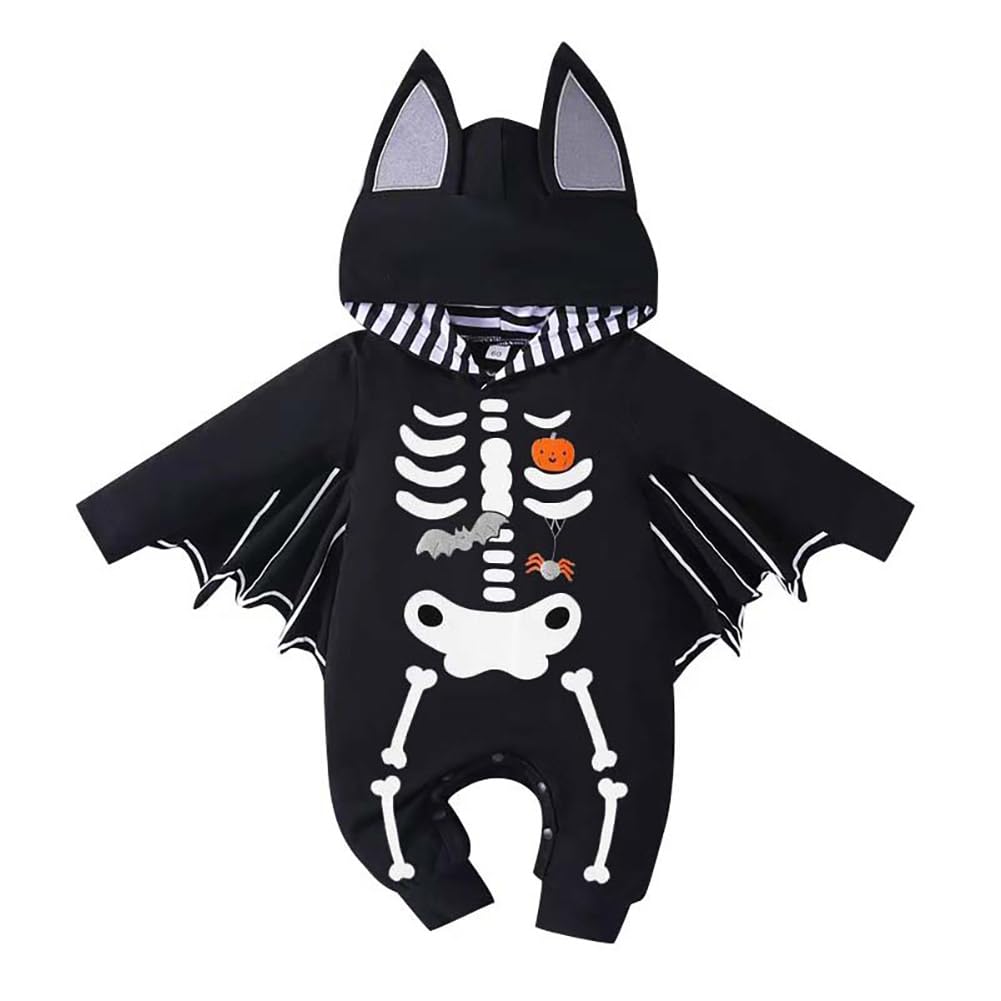 Baby Bat Costume: Baby Boy Halloween Costumes Infant Costume Newborn Cloak Romper Bat Ears Jumpsuit With Wings Cosplay Toddler Vampire Dress Up Hooded Clothes Photoshoot Black Skull Spider 0-3 Months