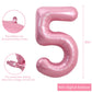 Toniful 40 Inch Light Pink Large Numbers Balloons 0-9, Number 5 Digital 5 Helium Balloons, Pink Foil Mylar Big Number Pastel Bal
