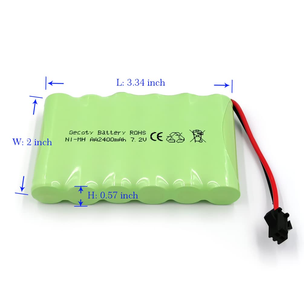 Gecoty Ni-MH Battery Pack,Upgrade 7.2V 2400mAh Recharge AA Battery Pack with Standard Charge Cable,SM 2P Plug for RC Car,Truck,T