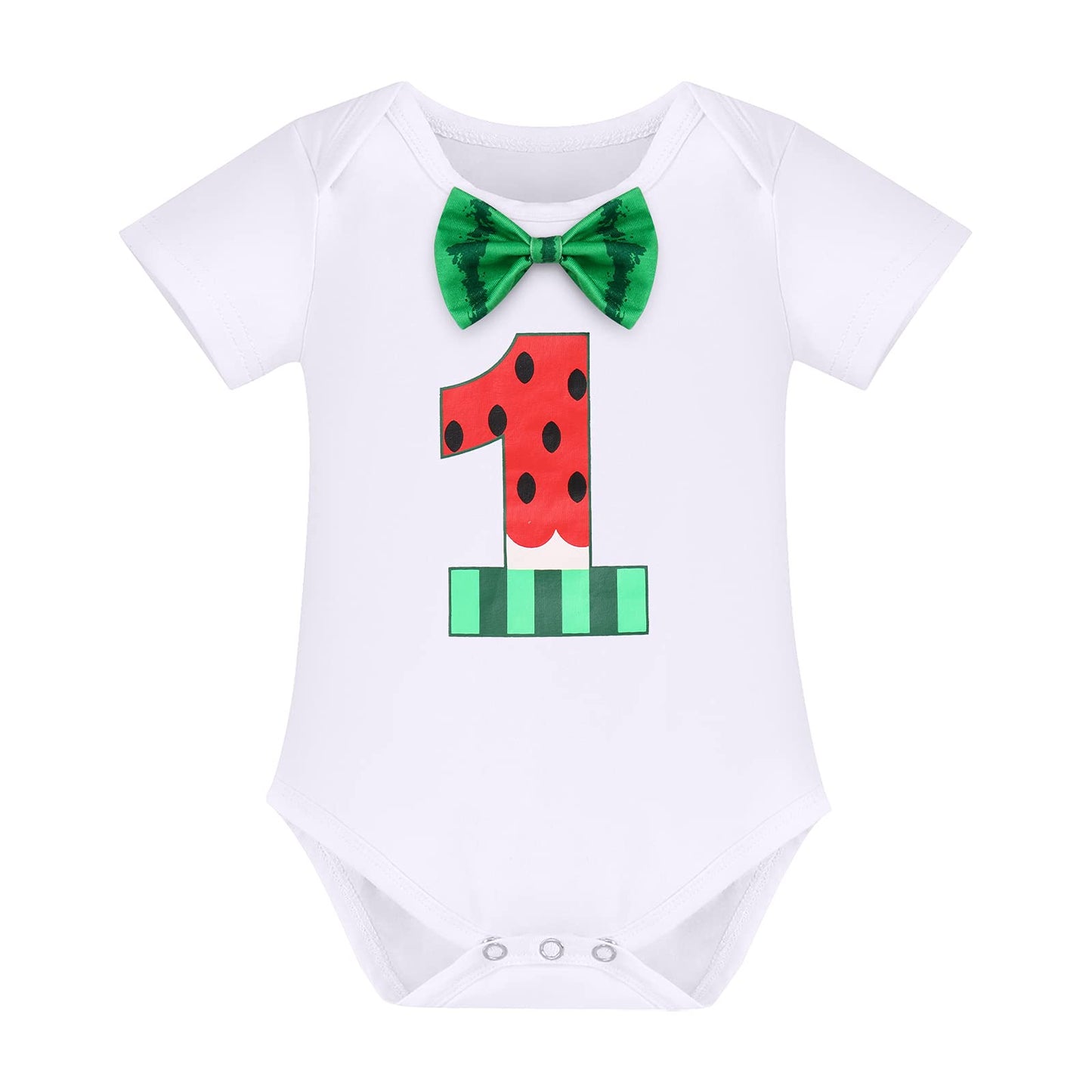 Watermelon 1st Birthday Outfit Baby Boy Cake Smash One in a Melon Outfits Bowtie Romper Bloomers Shorts Pants Suspenders Headban