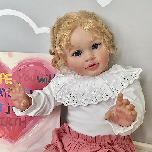 Kokomandy 26 Inch Reborn Baby Dolls Toddler Girl Doll That Look Real Life Soft Silicona Weighted Body Blonde Curly Hair Cute New