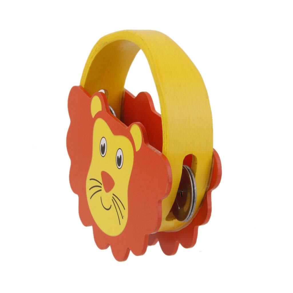 3Nh Kids Children Wooden Cartoon Lion Shape Shaking Handbell Tambourine Gifts