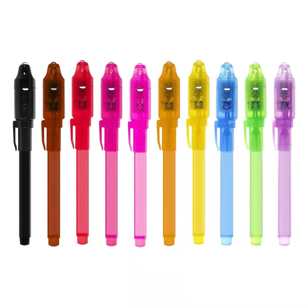 EODVICS Invisible Ink Pens with Light, 10Pcs Magic Spy Pen for Secret Message, Birthday Party, and Kids Halloween Goodies Bags T