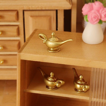 1Pc Gold 1/12 Miniature Aladdin Genie Lamp Decoration Accessories, Dollhouse Accessories, Dollhouse Decor