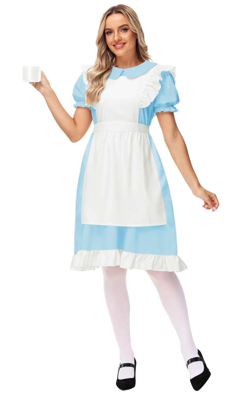 Alice Costume For Women Blue French Maid Costume Puff Sleeve Princess Dress Clothing Set 2Xl