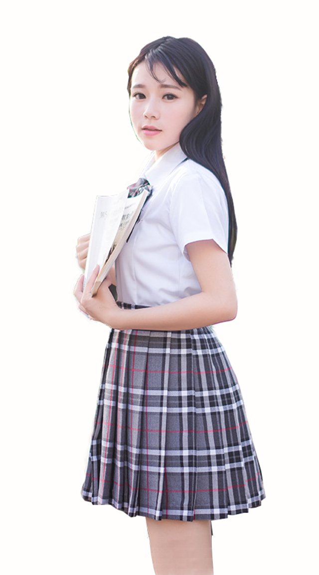Girl'S School Uniform Plaid Pleated Costumes Skirts (M, Grey Mixed White)